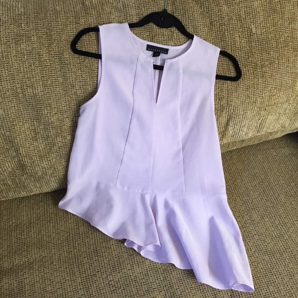 ATTENTION Sleeveless Replum Asymmetrical Hem Blouse Top Small Lavender